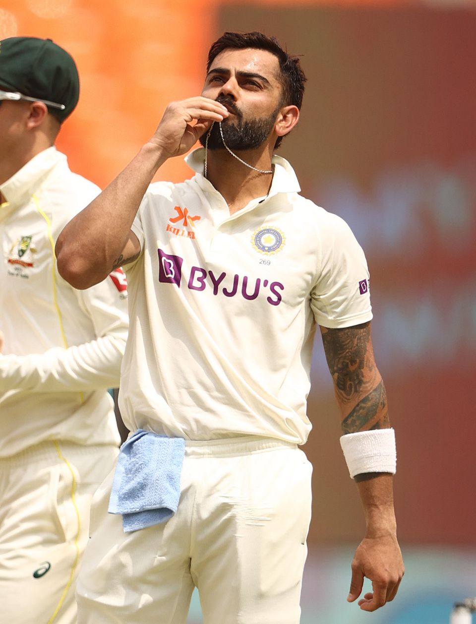 Virat Kohli's century celebration now - a kiss of his wedding ring