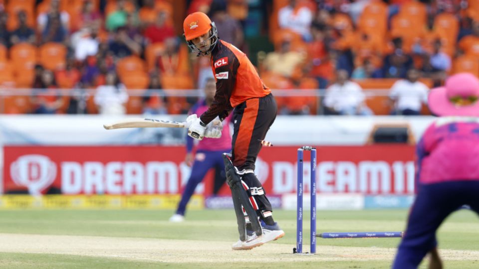 Abhishek Sharma lost his off stump to Trent Boult