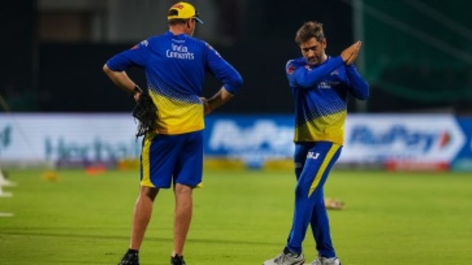MS Dhoni and Stephen Fleming at CSK's training session