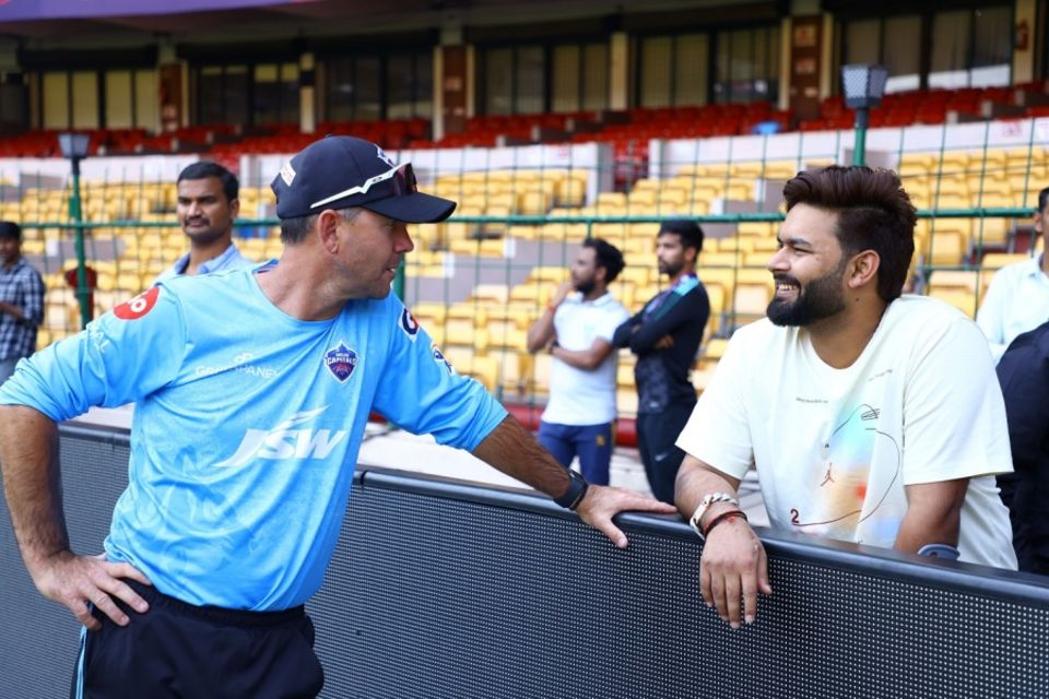 Delhi Capitals' coach Ricky Ponting having a chat with Rishabh Pant on the sidelines of IPL 2023