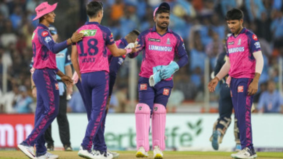Sanju Samson and Dhruv Jurel collided but Trent Boult was there to catch the ball
