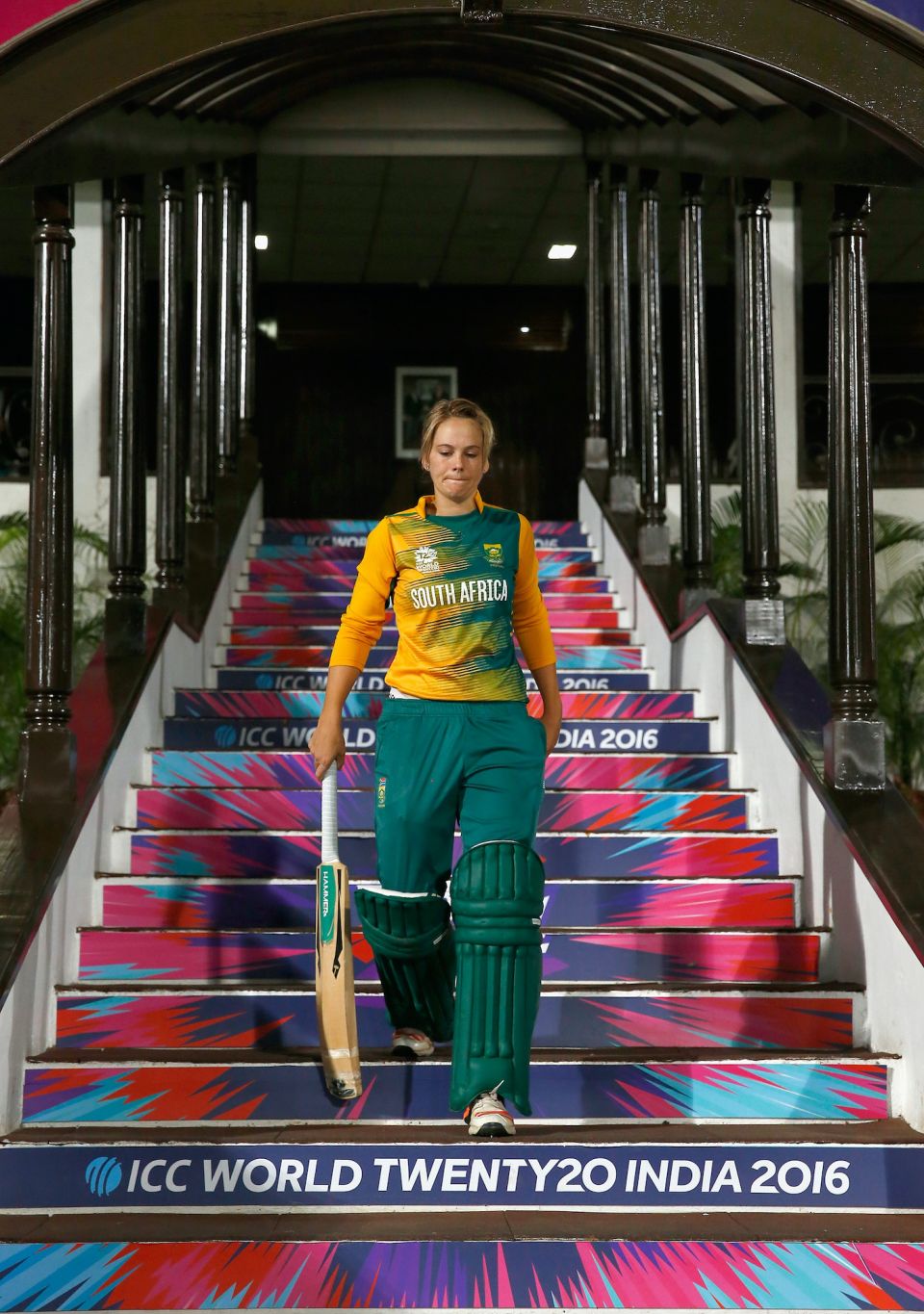 van Niekerk walks out to bat in a T20 World Cup game in 2016. Shortly after, she was appointed captain, at the ripe old age of 23