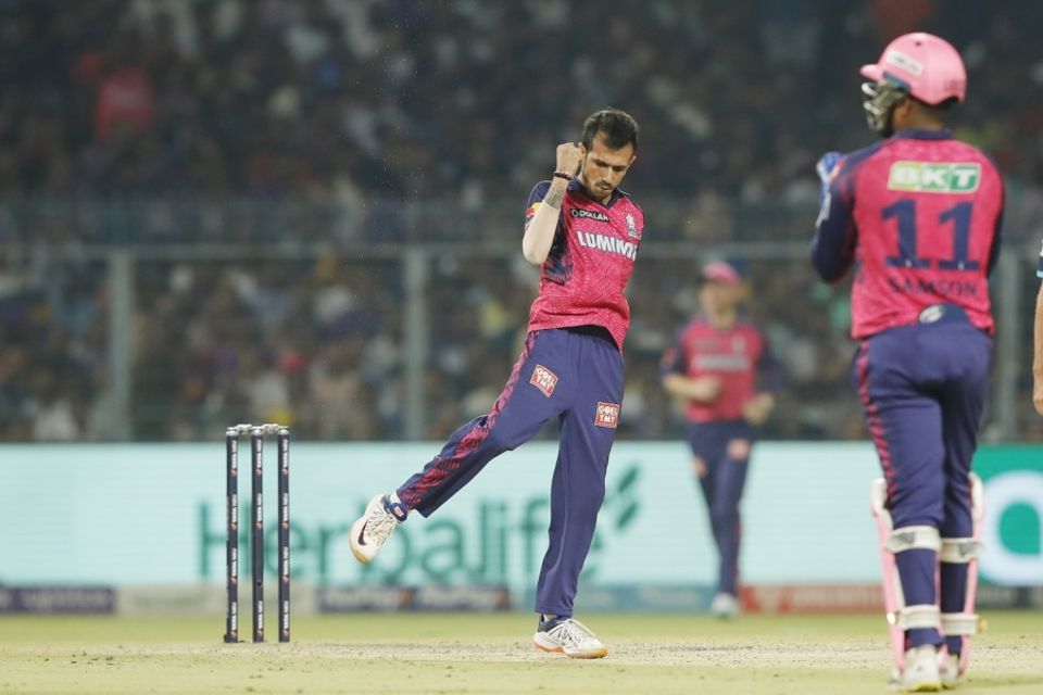 Yuzvendra Chahal exults after removing Venkatesh Iyer