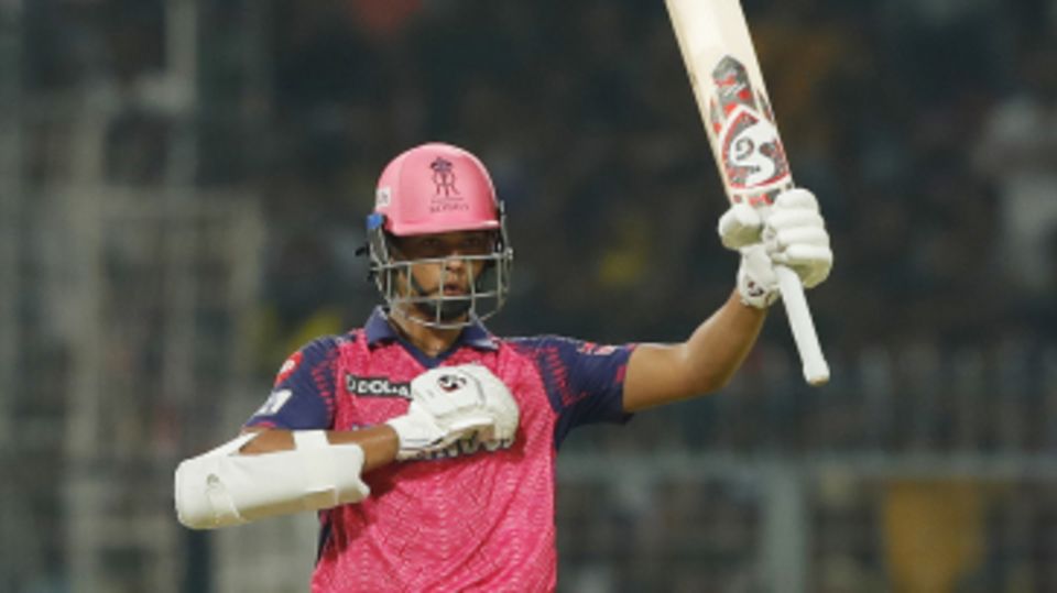 Yashasvi Jaiswal celebrates after slamming the fastest IPL fifty ever - off 13 balls