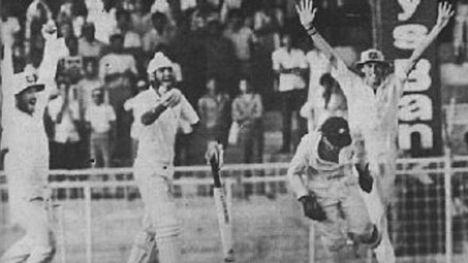 Maninder Singh protests at being given out lbw to Greg Matthews as the Test ends in a tie