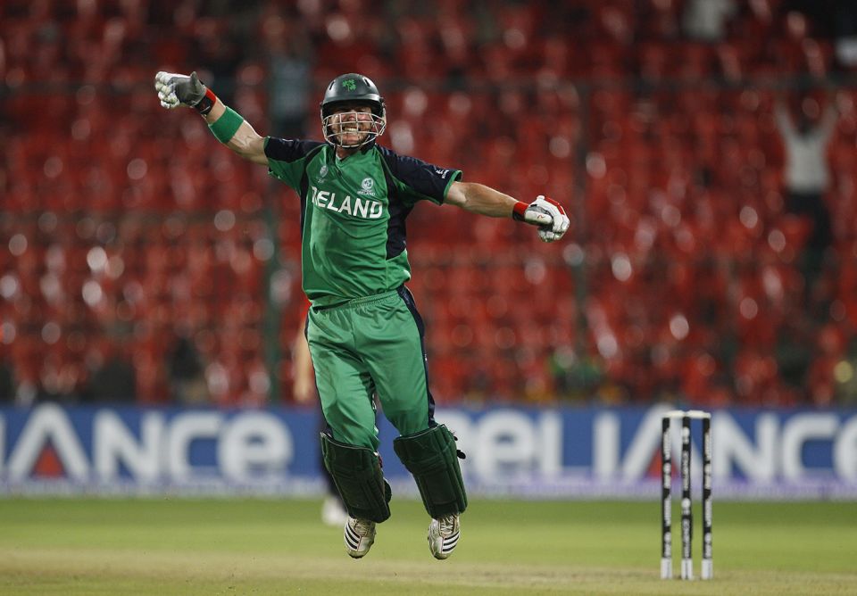 The finishing touch: John Mooney sent a James Anderson delivery to the midwicket boundary to seal the momentous chase