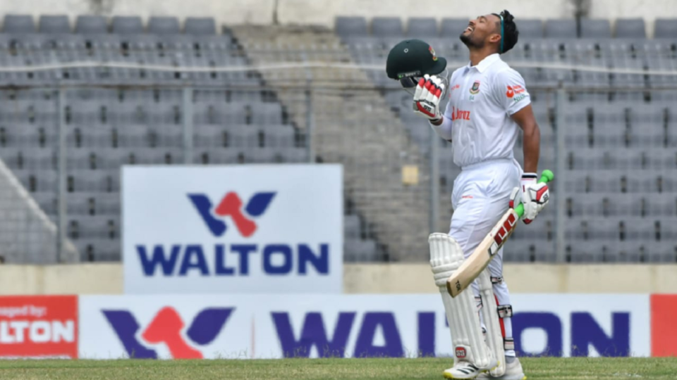 Najmul Hossain Shanto thanks the heavens on reaching his century