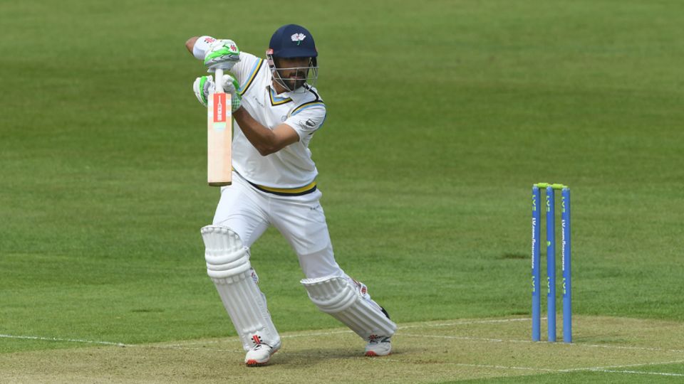 Shan Masood works one to the off side