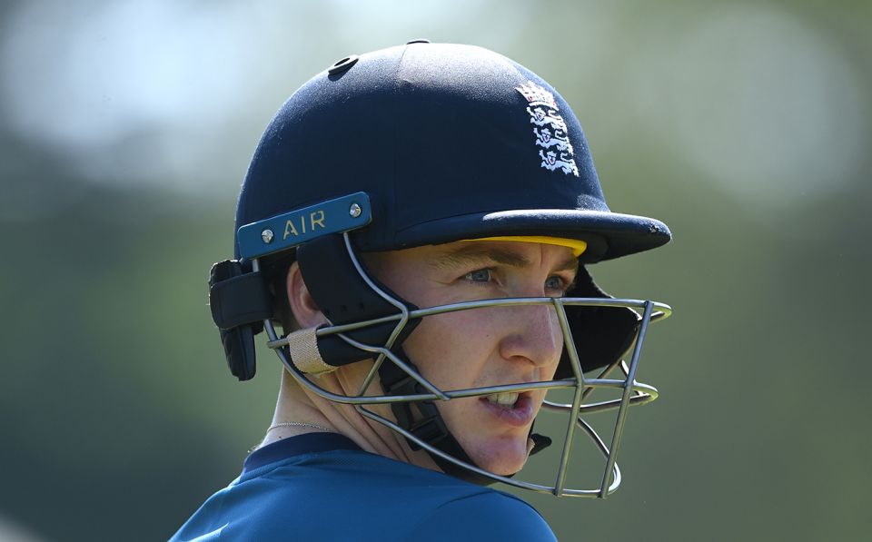 Harry Brook focuses in the nets
