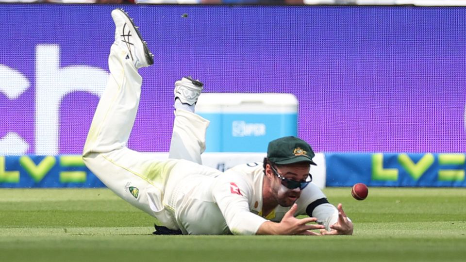 Travis Head drops a catch from Harry Brook