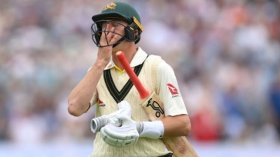 Marnus Labuschagne walks off after a first ball duck