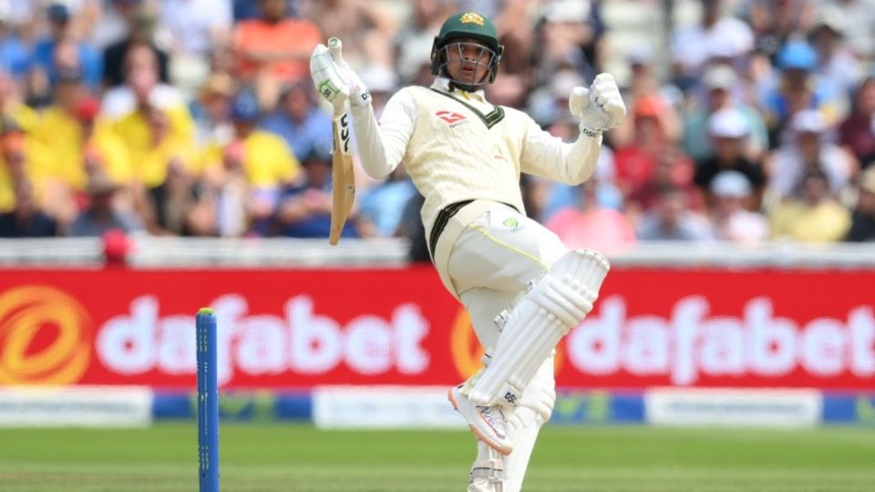 Usman Khawaja enjoys the Bazball show