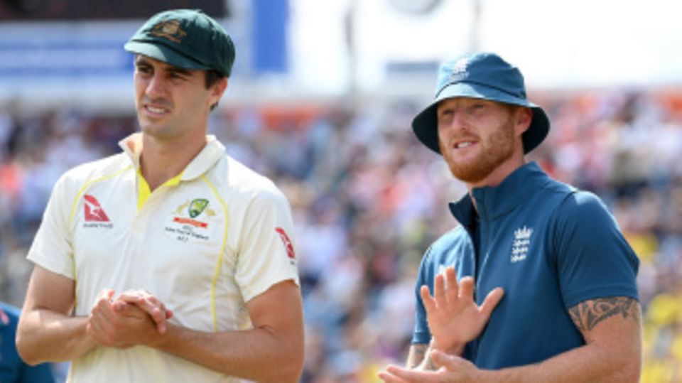 Pat Cummins and Ben Stokes at the presentation ceremony