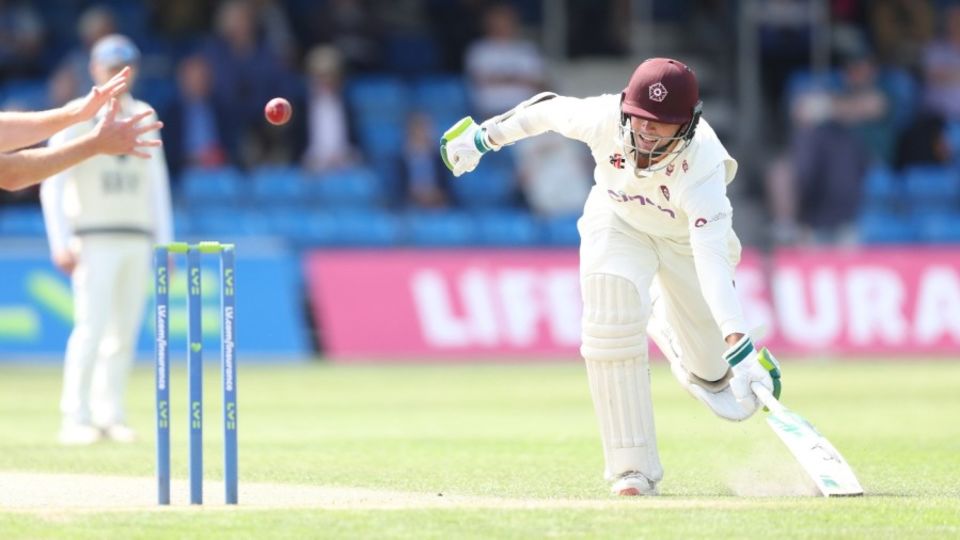 Sam Whiteman scampers for his crease during his battling innings