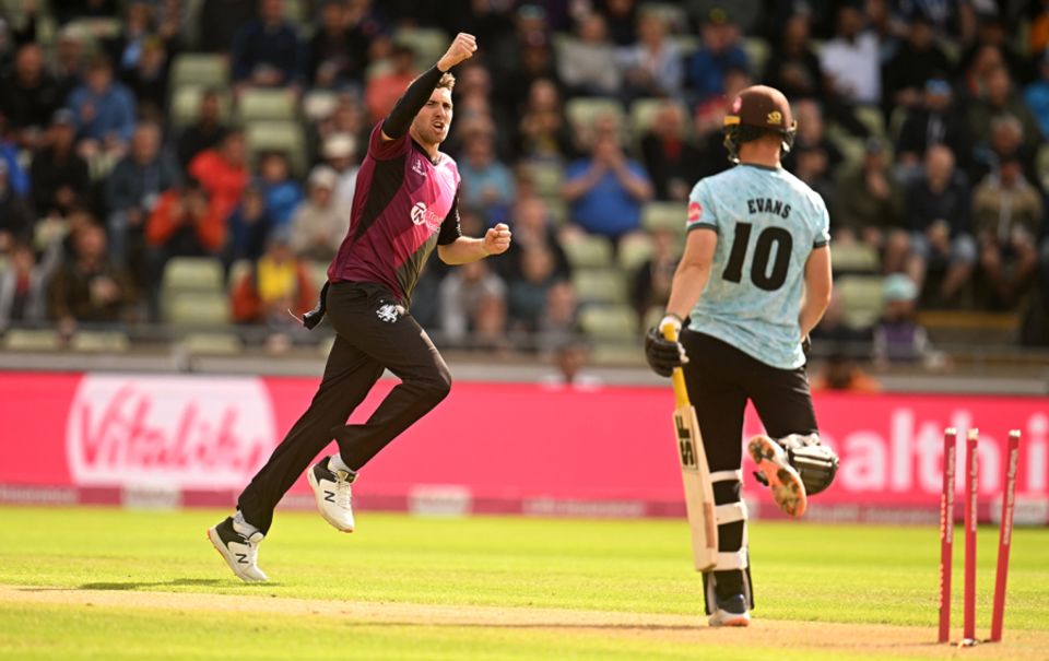 Craig Overton was one of three Somerset bowlers to claim a three-for