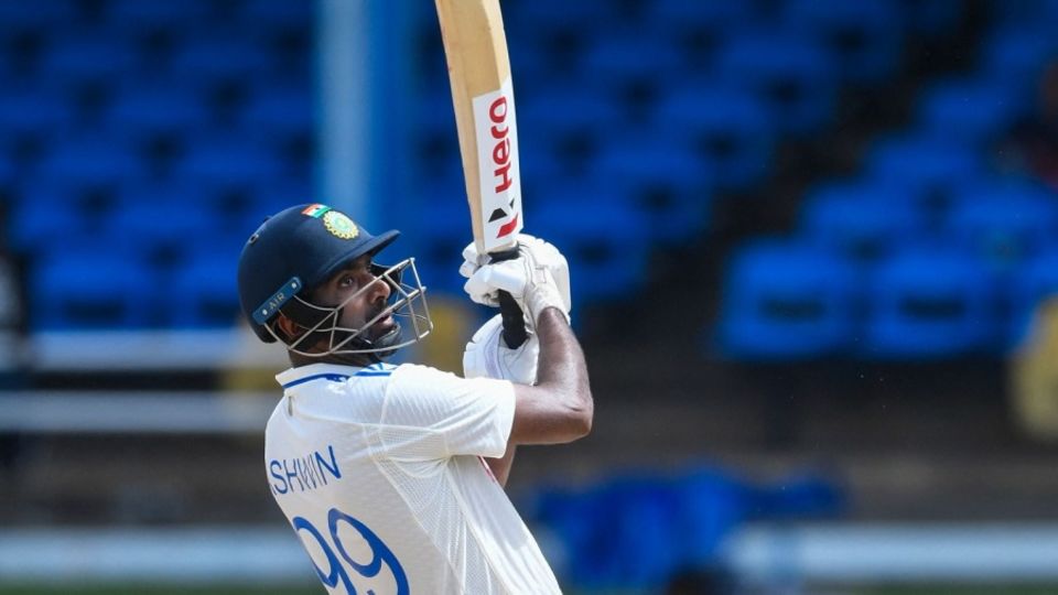 R Ashwin plays a ramp shot on his way to a half-century