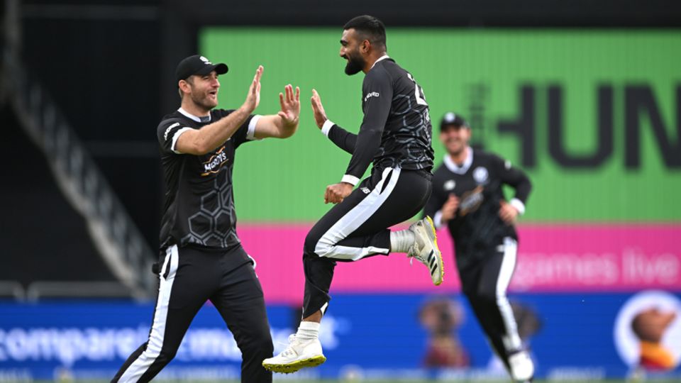 Usama Mir jumps in celebration after dismissing Tom Banton
