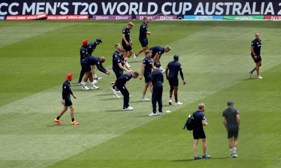 Rob Ahmun, the England cricket board's head of performance science and medicine (top right) at a training session: "[W]e try not to get lost - it's not the data making the decisions"