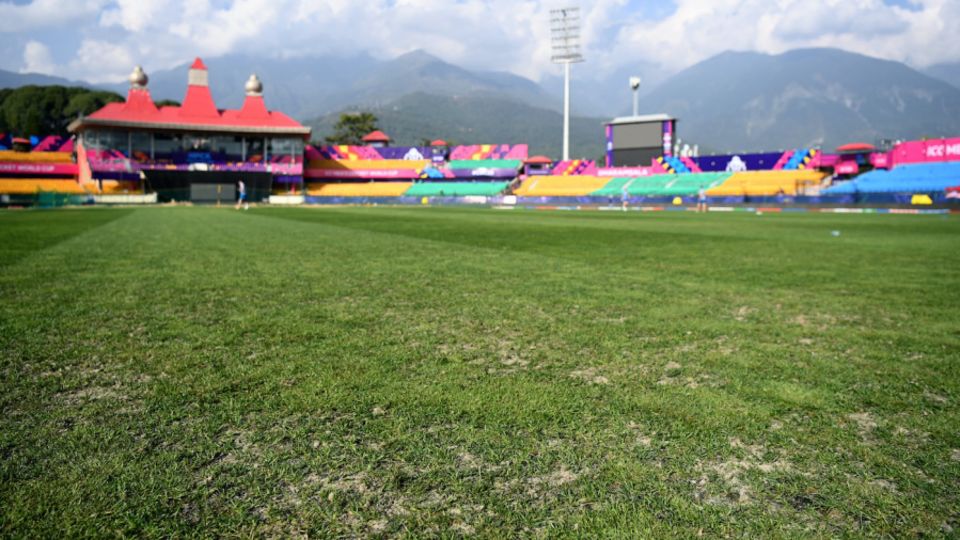 Detailed view of the sandy bits in the Dharamsala outfield