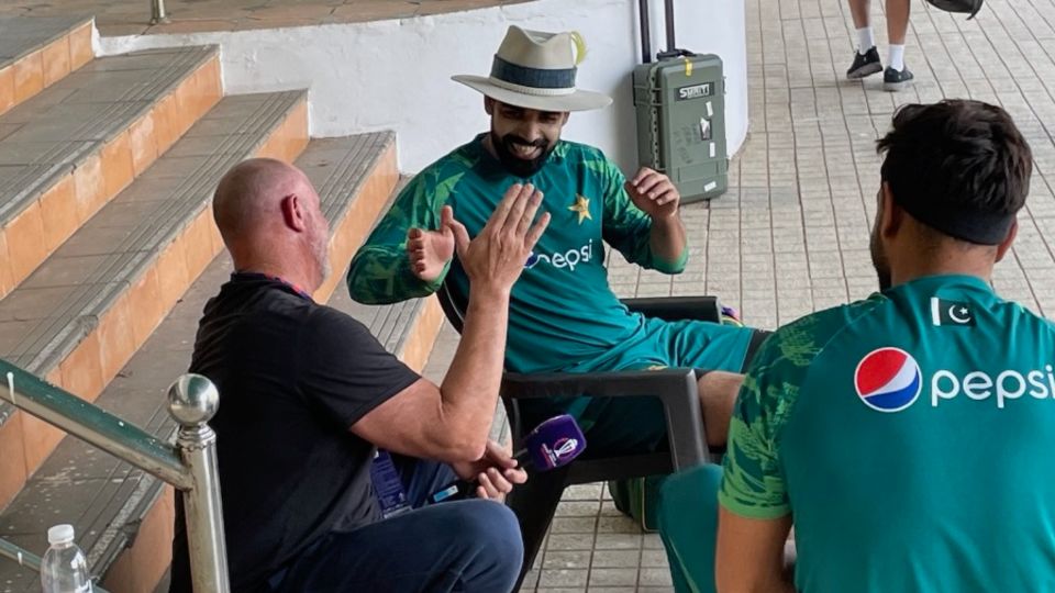 Shadab Khan and Haris Rauf meet Matthew Hayden in Hyderabad