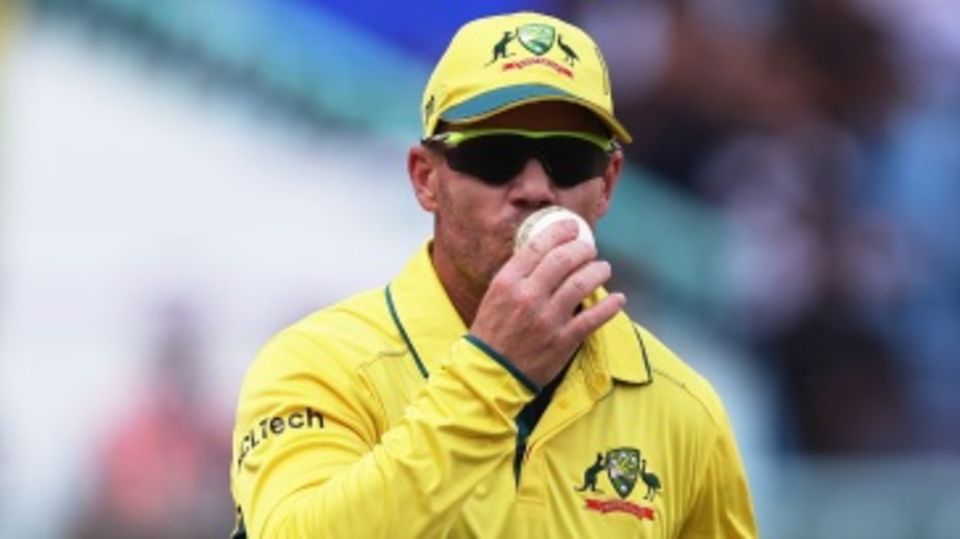 David Warner kisses the ball after catching Temba Bavuma out