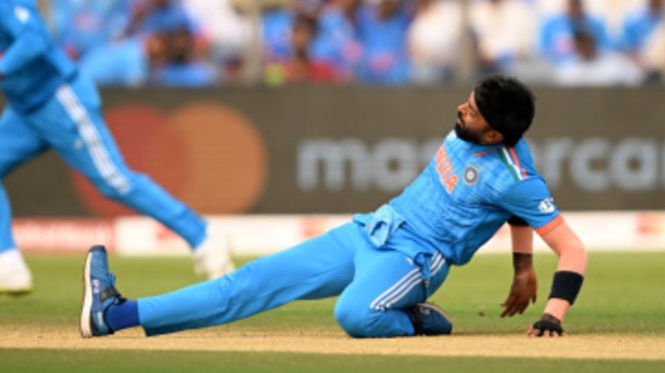 Hardik Pandya injured his left ankle on his follow-through
