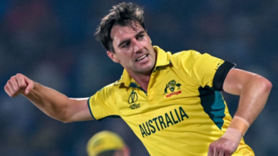 Pat Cummins celebrates after trapping Bas de Leede lbw