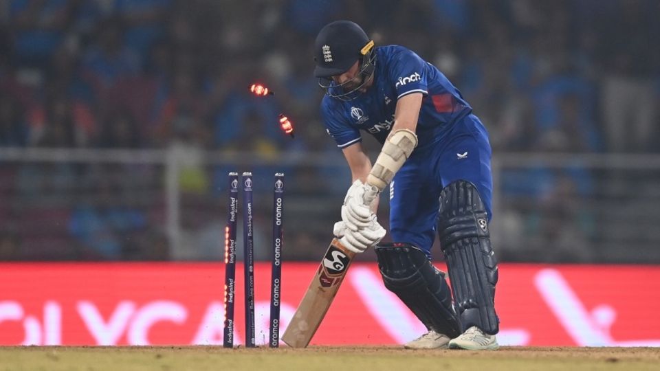 Mark Wood was done in by a Jasprit Bumrah yorker as India sealed a thumping 100-run win