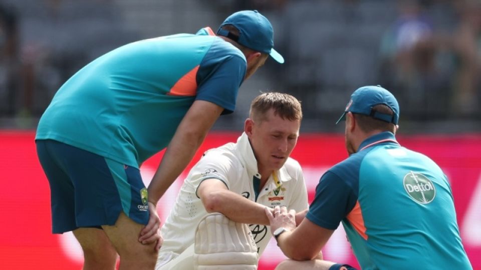Marnus Labuschagne was hit on his right glove by Khurram Shahzad in the last Test here