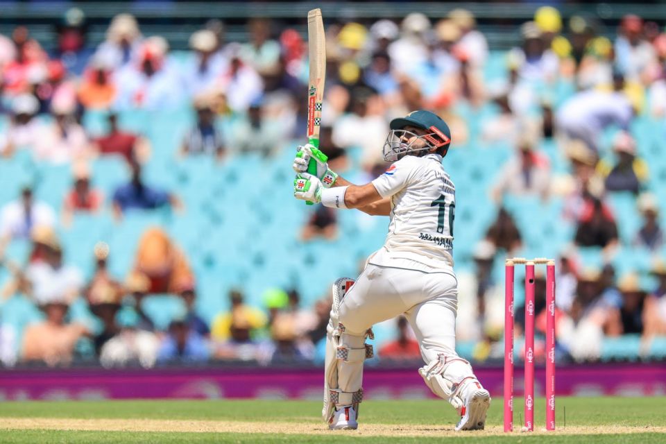 Mohammad Rizwan flicks Josh Hazlewood for six at the SCG