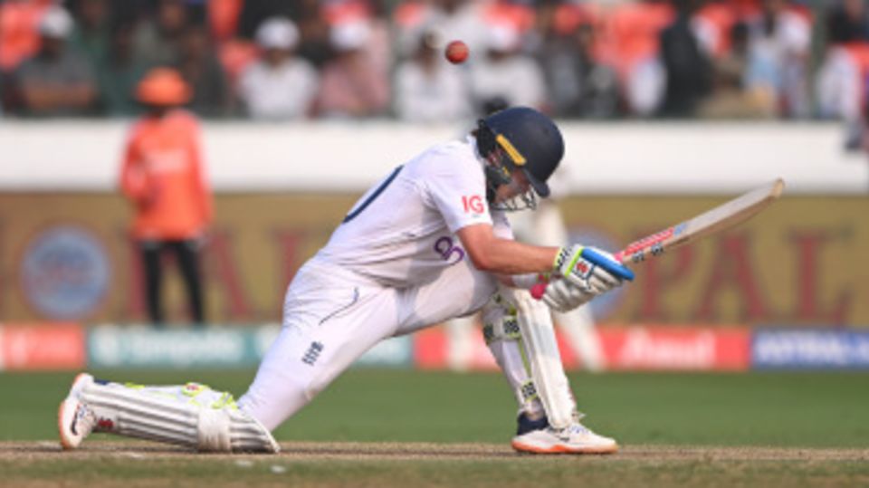 Ollie Pope scoops over the wicketkeeper for a boundary