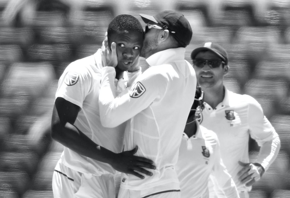 Kiss-mas come early: Rabada get a peck from the captain for his five-wicket haul that downed Australia in Perth in 2016