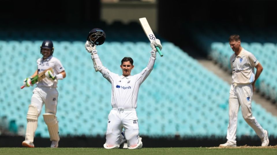 Nic Maddinson celebrates his 17th first-class century