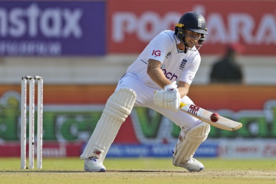 Joe Root handed a catch to second slip off a reverse scoop