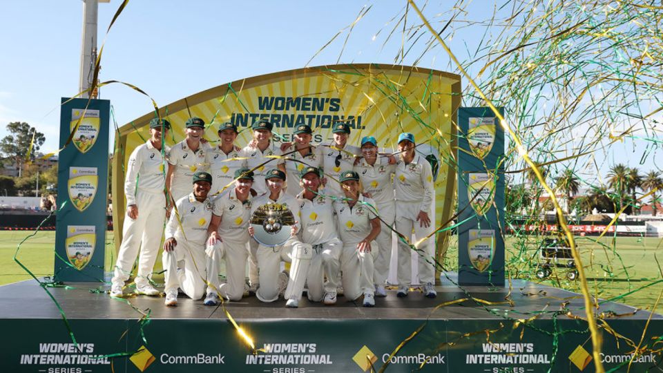 Australia celebrate their victory in the multi-format series