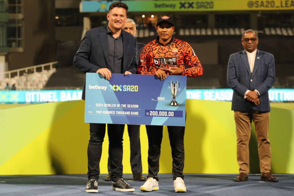 Baartman was adjudged the bowler of the SA20 2024 season for his 18 wickets, pipping team-mate Marco Jansen