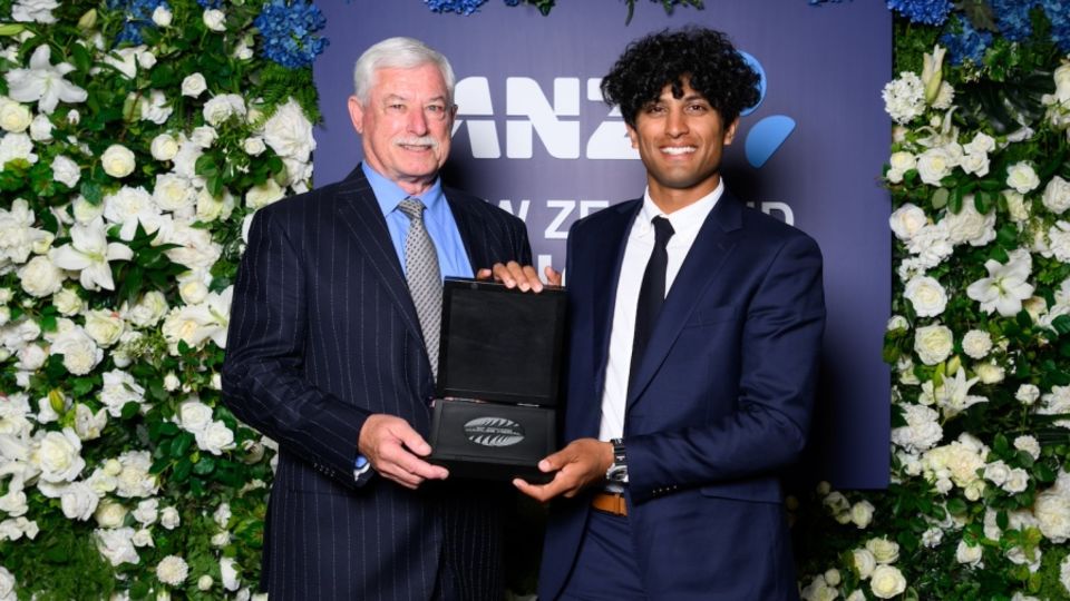 Richard Hadlee and Rachin Ravindra at the New Zealand Cricket awards