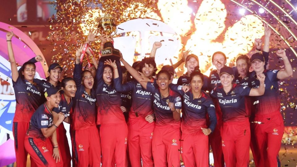 RCB players celebrate their maiden WPL title win