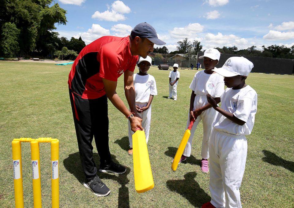 Khadka coaches kids in Bulawayo, 2018. He continues to give back to Nepal cricket as well, now in an administrative role with a focus on the game's grassroots