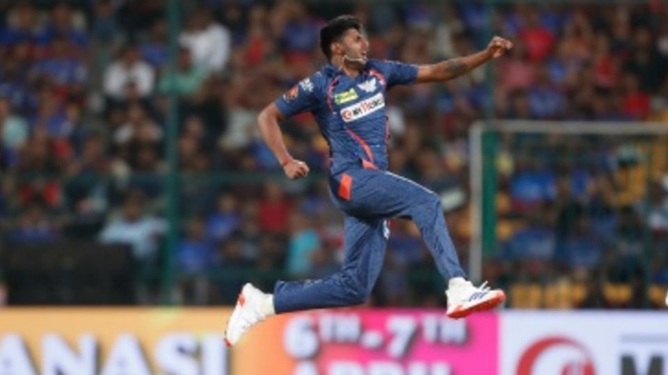 Mayank Yadav leaps in air after taking a wicket