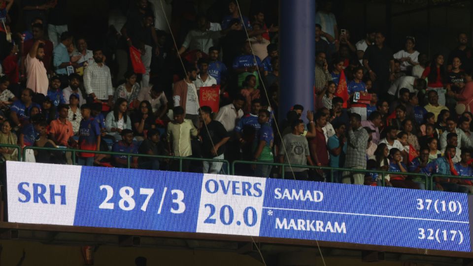 Sunrisers Hyderabad piled up a record-breaking 287 for 3 against Royal Challengers Bengaluru