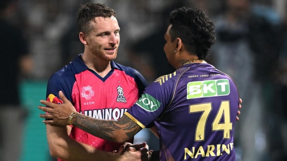 When centurions met: Jos Buttler and Sunil Narine catch up after the match