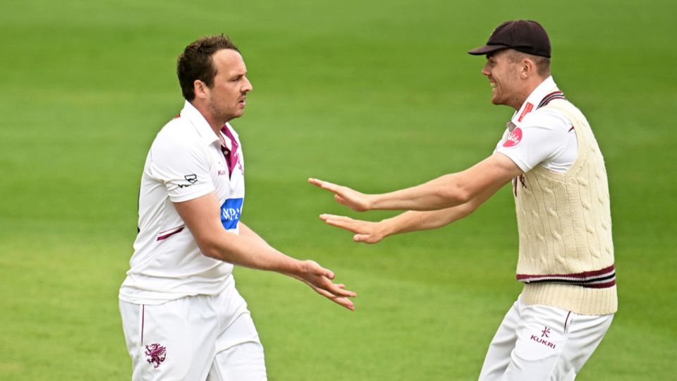 Josh Davey struck early on day two as wickets continued to tumble in Taunton