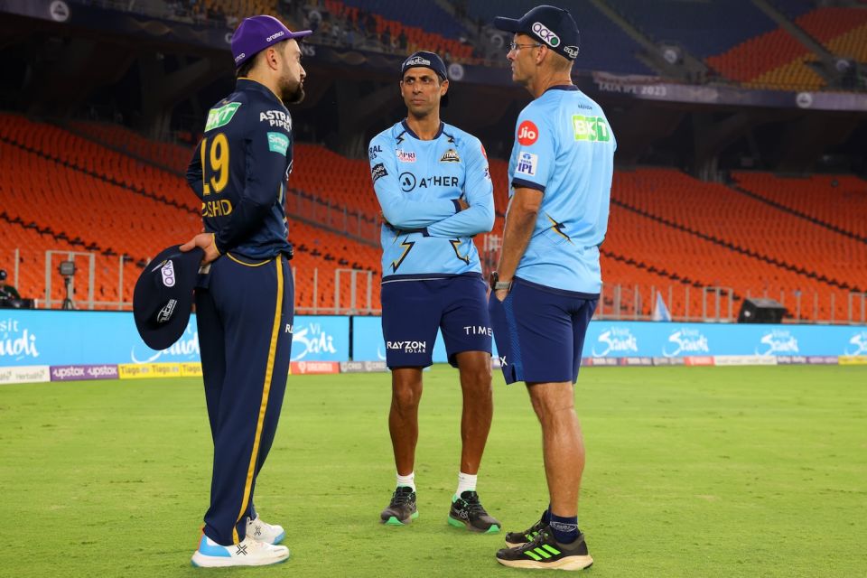Rashid with the Titans brains trust, Ashish Nehra and Gary Kirsten