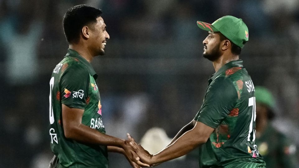 Mustafizur Rahman and Shakib Al Hasan shared seven wickets
