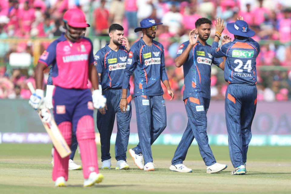 Last laugh: Mohsin celebrates the wicket of Yashasvi Jaiswal earlier this season, where after being smacked for 17 runs off the first five balls of the over, he got his man off the sixth