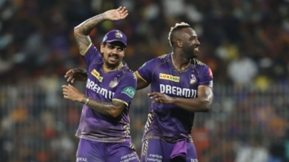Sunil Narine and Andre Russell celebrate