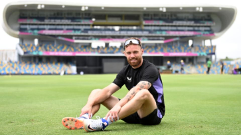 Phil Salt poses on the outfield at Bridgetown, where he watched the 2010 World T20 final