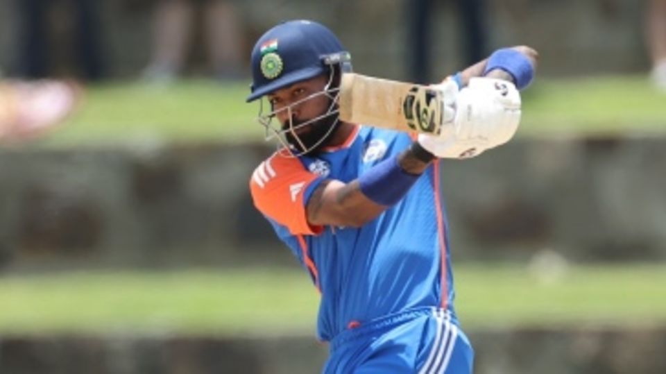 Hardik Pandya drills the ball through the leg side