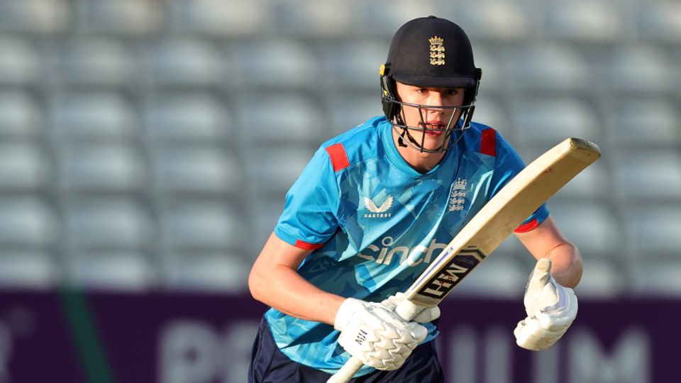 Rocky Flintoff bats on his England Under-19 debut